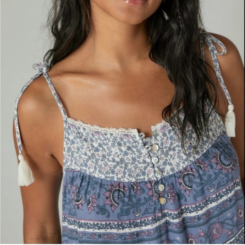 NWOT Lucky Brand Tie Sleeve Mini Dress, L, Blue - Picture 3 of 5